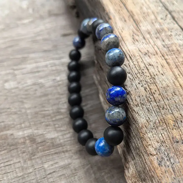 Lapis Lazuli, Black Onyx & Snowflake Obsidian Bracelet