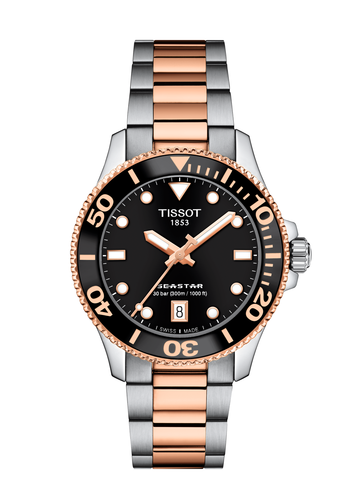 Tissot Seastar 1000 Quartz 36mm Black Dial Rose Gold PVD/Steel