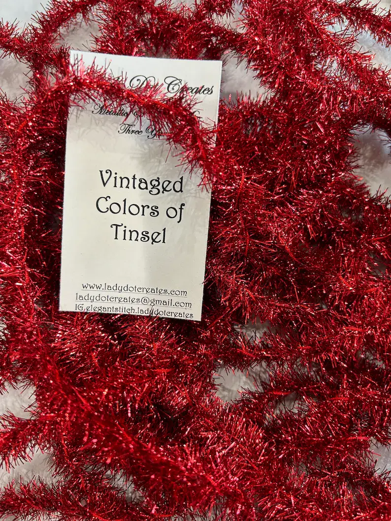 Chenille Trim - Metallic Tinsel - Dance Shoe Red vintaged color
