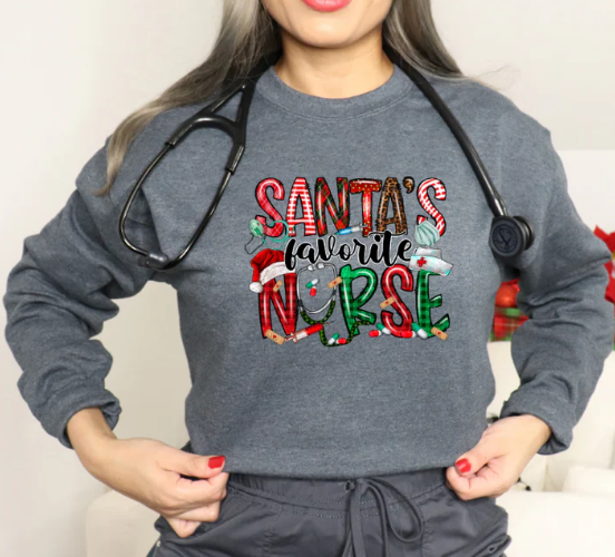 DTF Multi Color Design -  Santa's Favorite Nurse