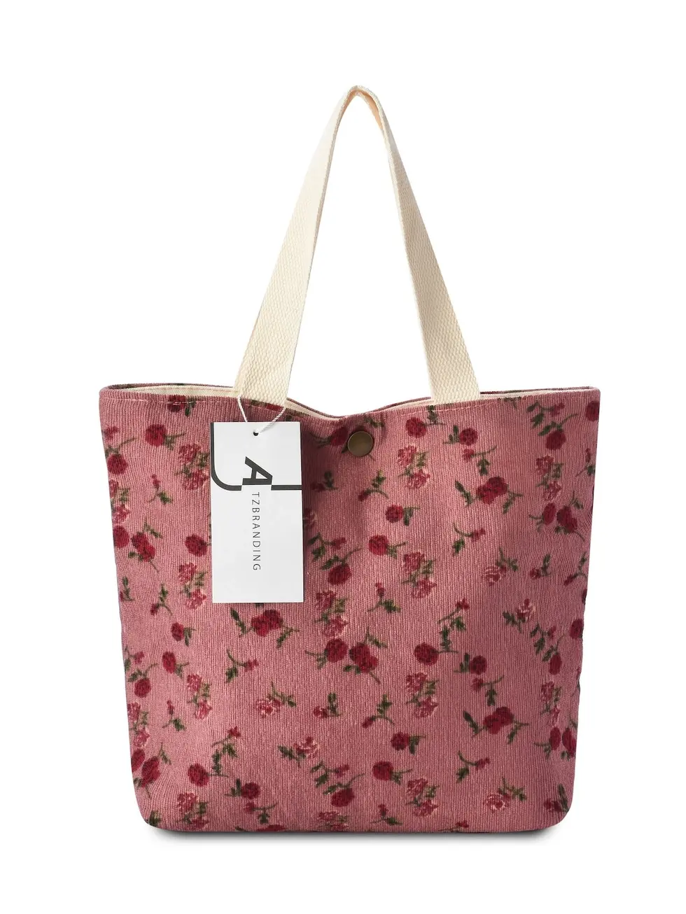 Vintage Artistic Floral Corduroy Tote- Rose 11 x 9 
