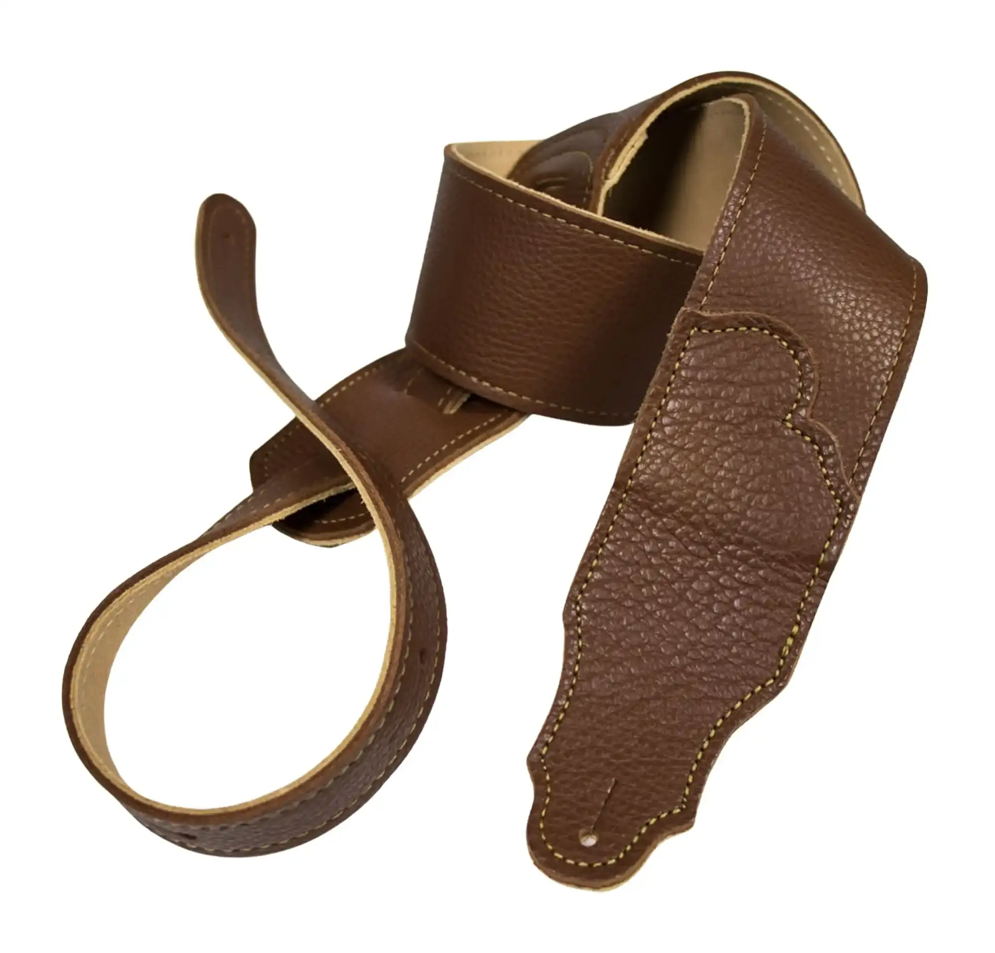 Franklin Straps ORIGINAL NATURAL 2.5 Glove Leather Guitar Strap Carmel with Gold Contrast Stitching