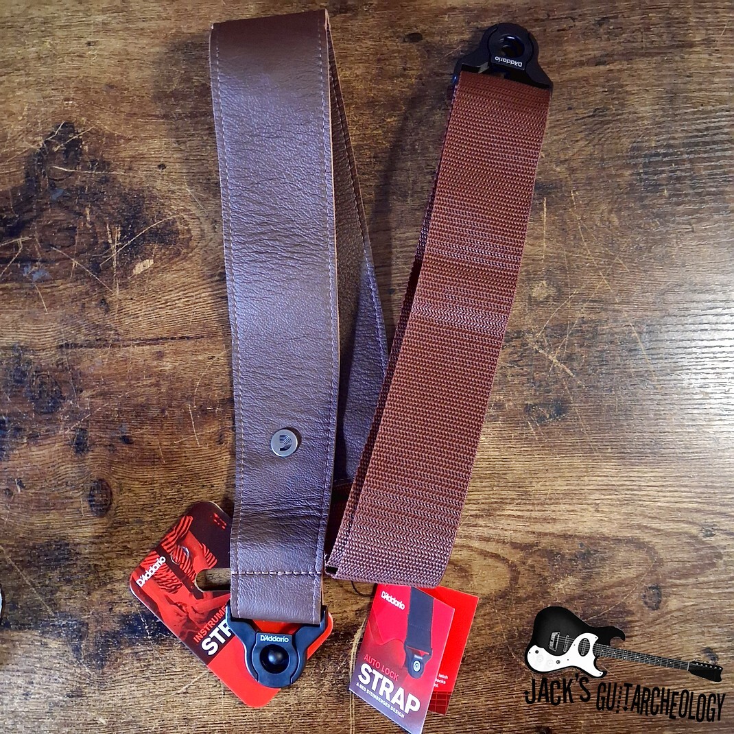 D'Addario Auto Lock Guitar Strap - 2.5 Comfort Leather (Brown Leather)