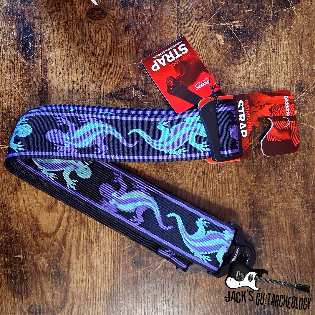 D'Addario Auto Lock Guitar Strap - Vintage Planet Waves Lizards (Green/Blue)