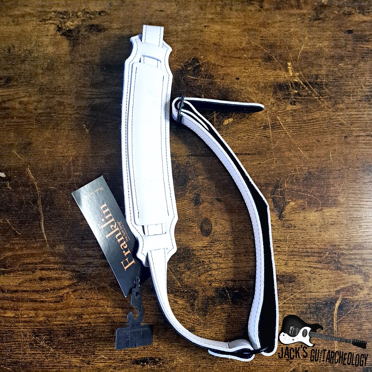 Franklin Strap - 2.5 White American Bison Leather Vintage Style Guitar Strap