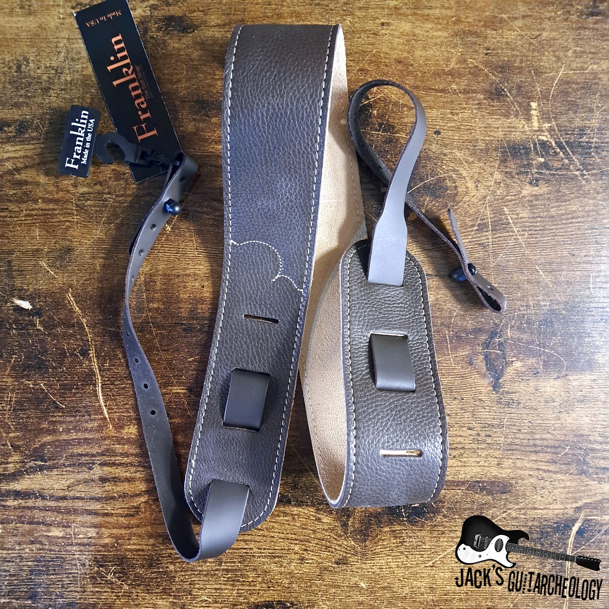 Franklin Strap - Cradle Style Banjo Strap - Glove Leather with Side Leather Ends - Chocolate/Natural