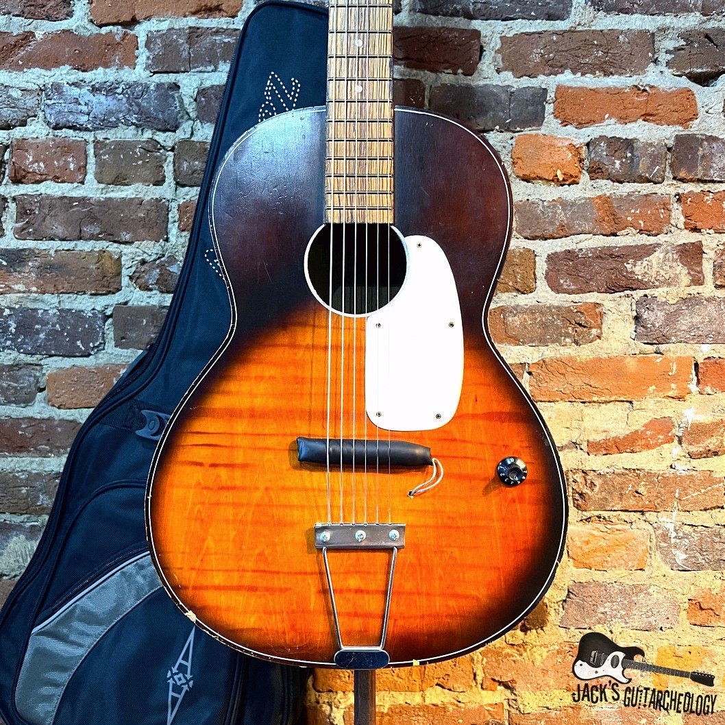 Teisco / Kingston Parlor Rubber Bridge Acoustic Guitar w/ Flatwounds and GB (1960s Burst