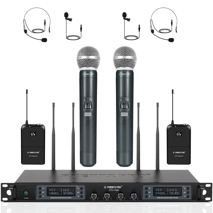 Phenyx Pro PTU-7000-2H2B | Quad UHF Wireless Microphone System w/ Auto-Scan