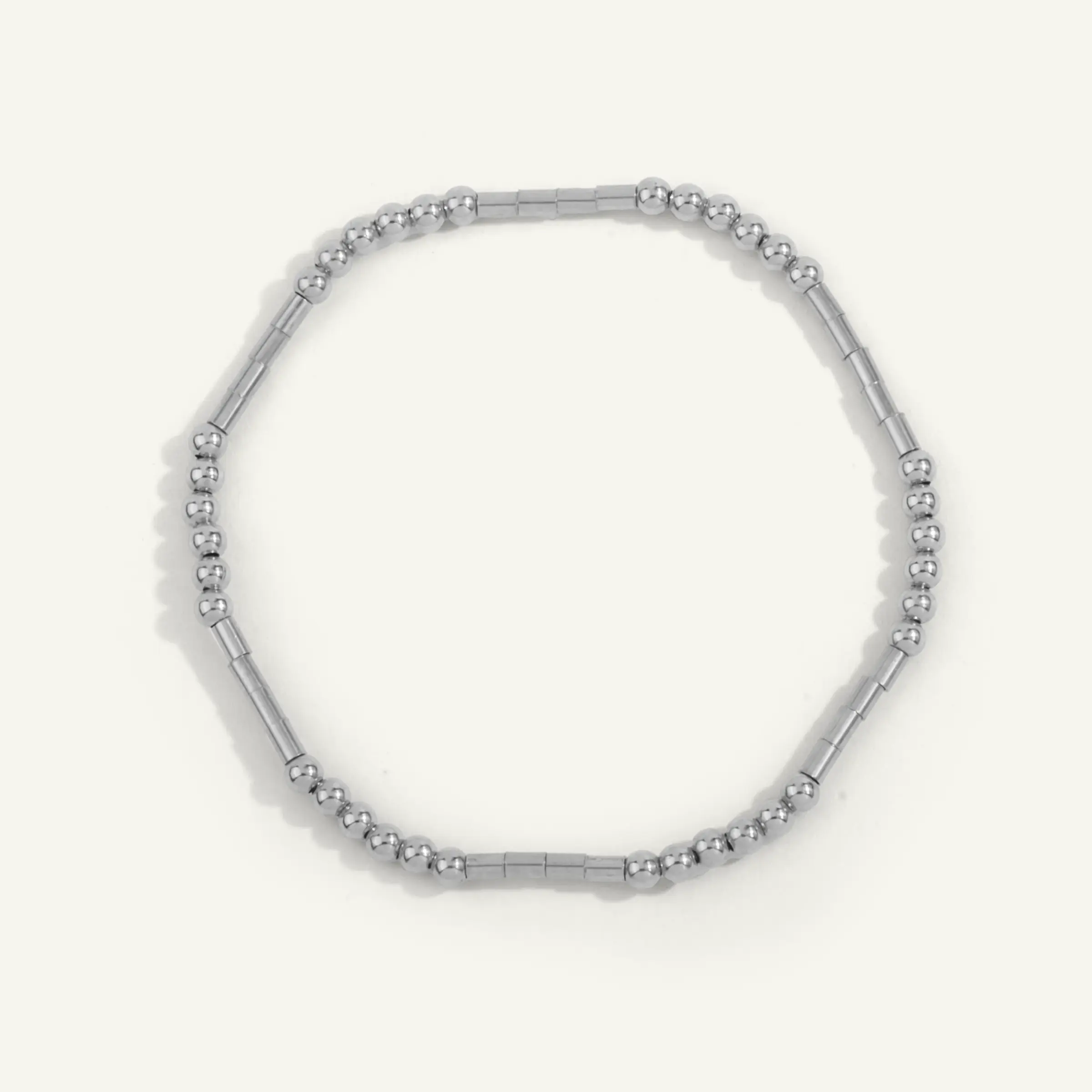 4MM STERLING SILVER BEADED BRACELET WITH STERLING TUBE BEADS AND 3MM GOLD FILLED BEADS