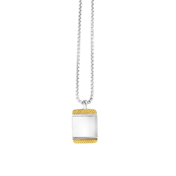 Sterling Silver, 18K Gold Tag Necklace 22