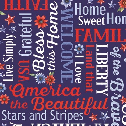 NEW! Red, White and Sweet Words Navy Blue Fabric by the Yard