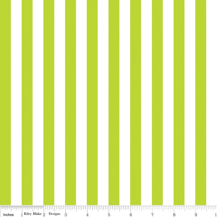 Lime Green and White 1/2 Stripes Fabric by the Yard