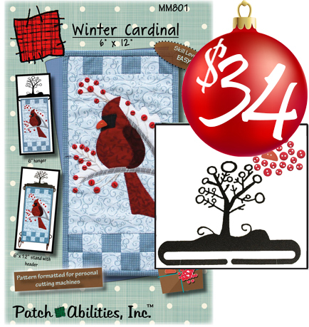 Patch Abilities Winter Cardinal Wall Hanging Pattern Button Pack and Mini Quilt Hanger Set