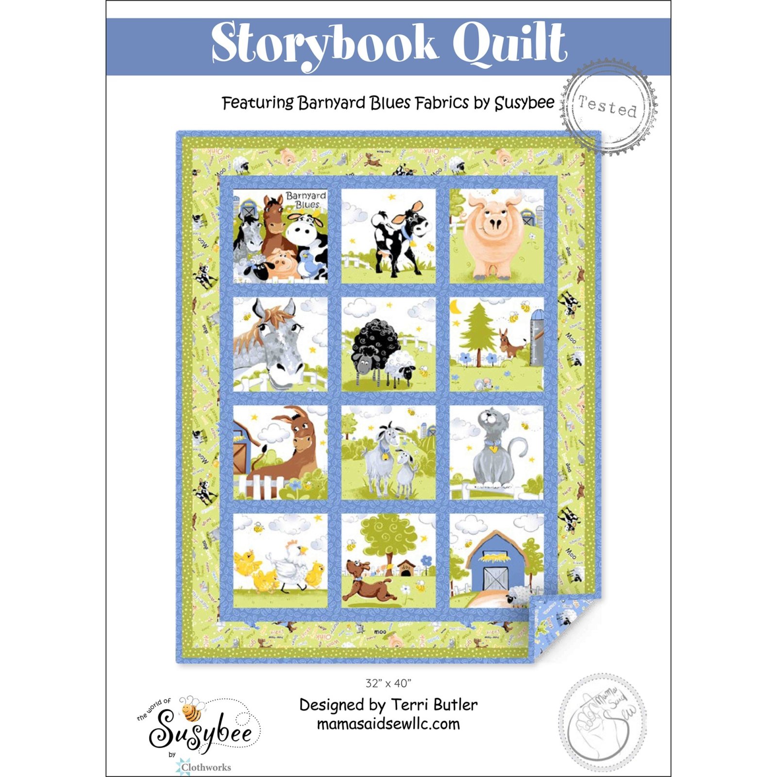 FREE! Barnyard Blues Fabric Easy Soft Book Fabric Panel Storybook Quilt Pattern available at ShopNZP.com Nancy Zieman Productions