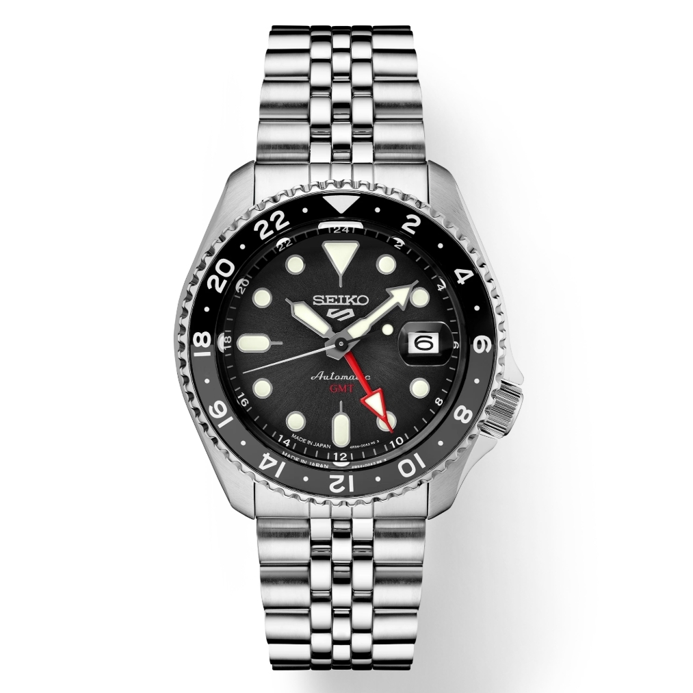 Seiko 5 Sports SKX Sports Style GMT Series Silver Finish W/ Charcoal Dial