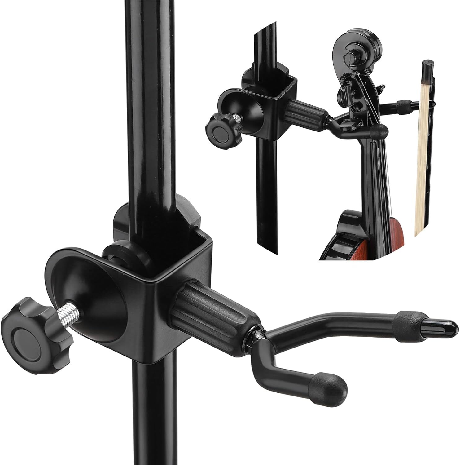 Qwork Violin Hanger with Bow Holder -  Heavy Duty Metal Violin & Viola Holder with Non-slip Rubber Padding 