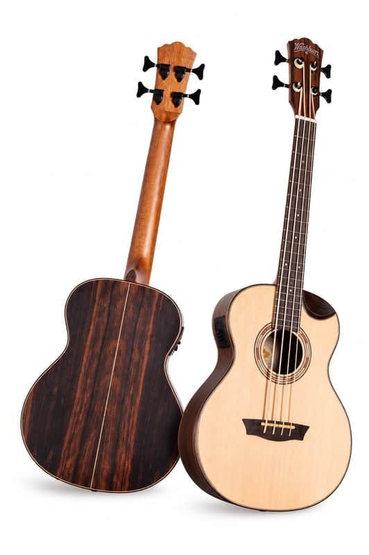 Washburn WCBM15SEK-U Comfort Series Solid Cedar Top, Armrest Mahogany Neck 4-String Acoustic-Electric Mini Bass Guitar 