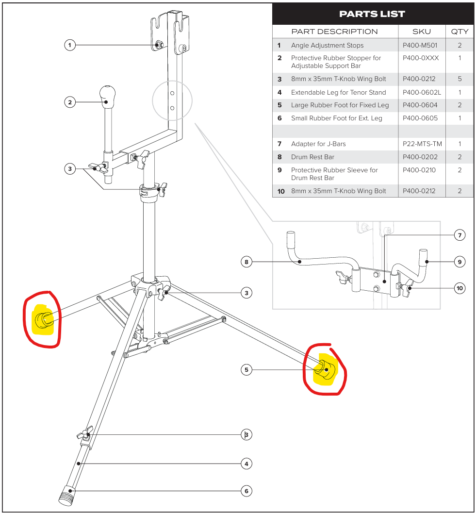 DYNASTY P400-0604 LARGE RUBBER FOOT FOR FIXED LEG ON MARCHING STAND (EACH)