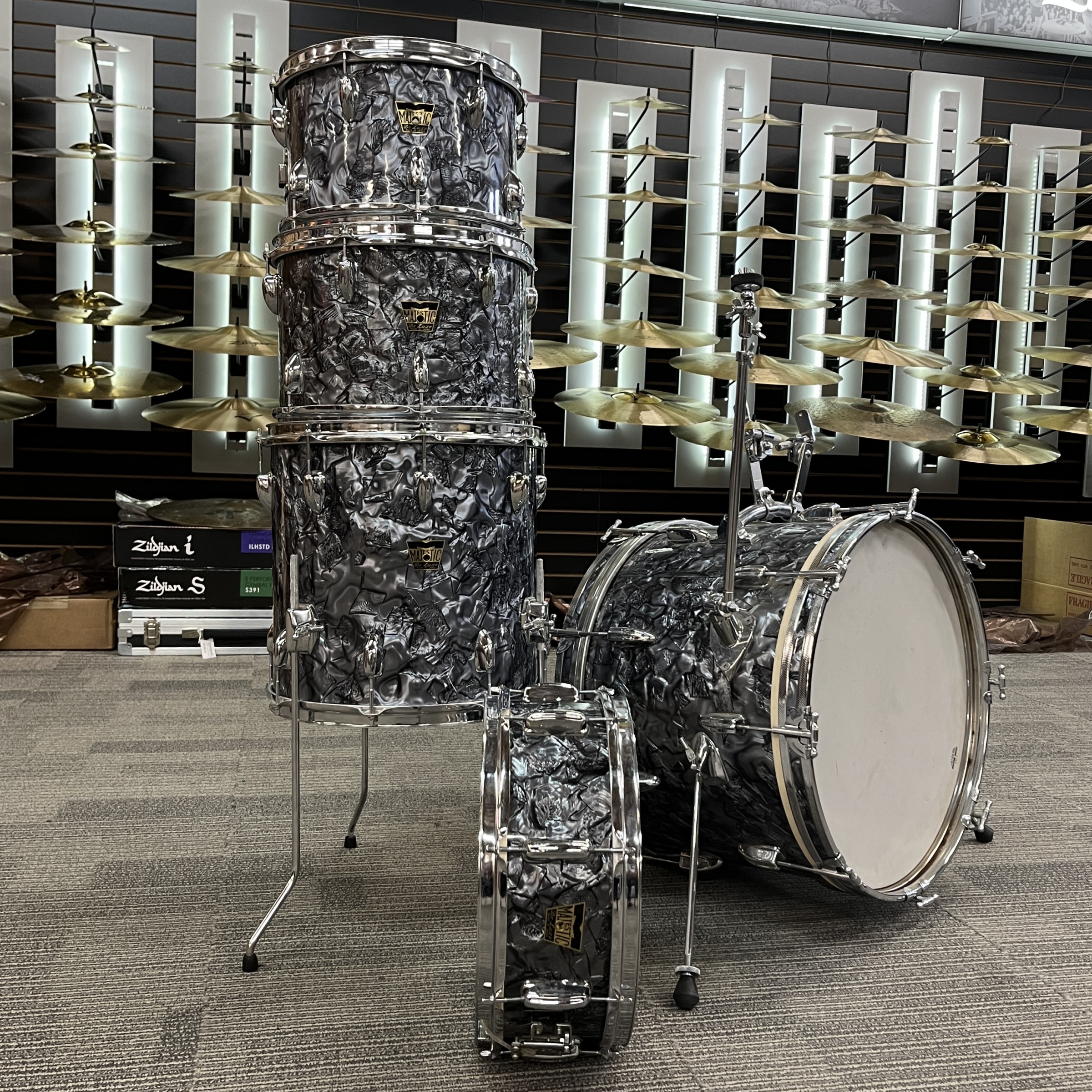 MAJESTIC 5PC DE LUXE SHELL PACK 20-12-13-14-14S 1960S VINTAGE BLACK DIAMOND PEARL - USED