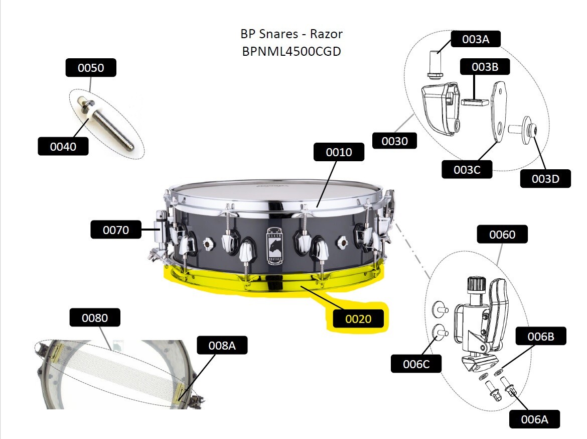 MAPEX 14 10-LUG TRIPLE-FLANGED SNARE SIDE POWER HOOP - CHROME (0107-14101)