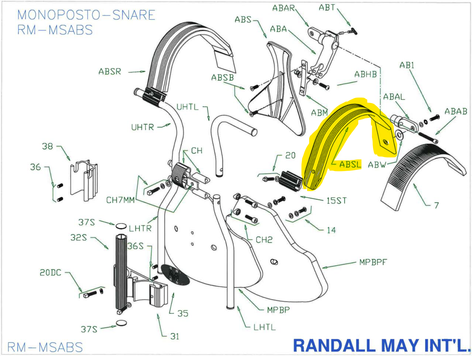 RANDALL MAY RM-ABSL LEFT SHOULDER FOR ABS WITH FOAM (SNARE, TENOR, OR BASS)