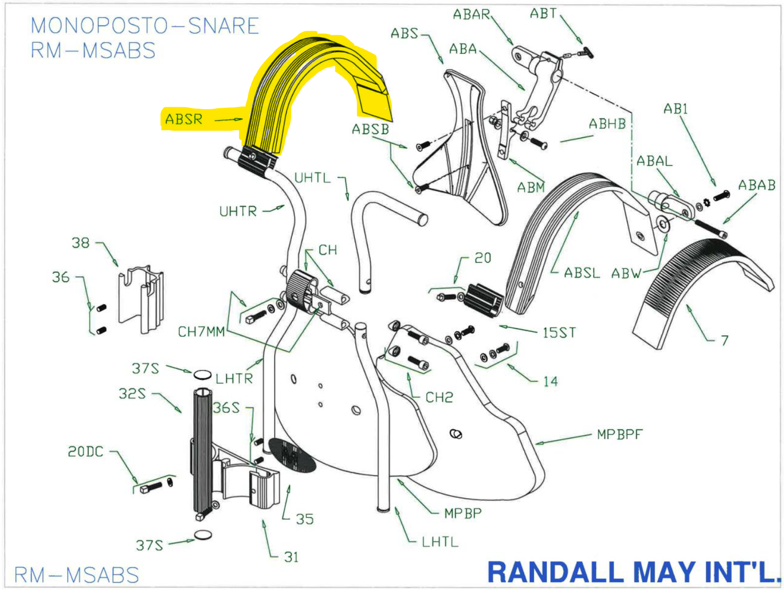 RANDALL MAY RM-ABSR RIGHT SHOULDER FOR ABS WITH FOAM (SNARE, TENOR, OR BASS)
