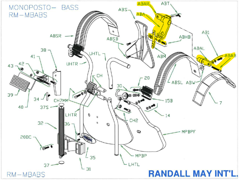 RANDALL MAY RM-ABS-ARM ARTICULATING ARM W/RIGHT & LEFT AXELS FOR ABS (OLD STYLE)