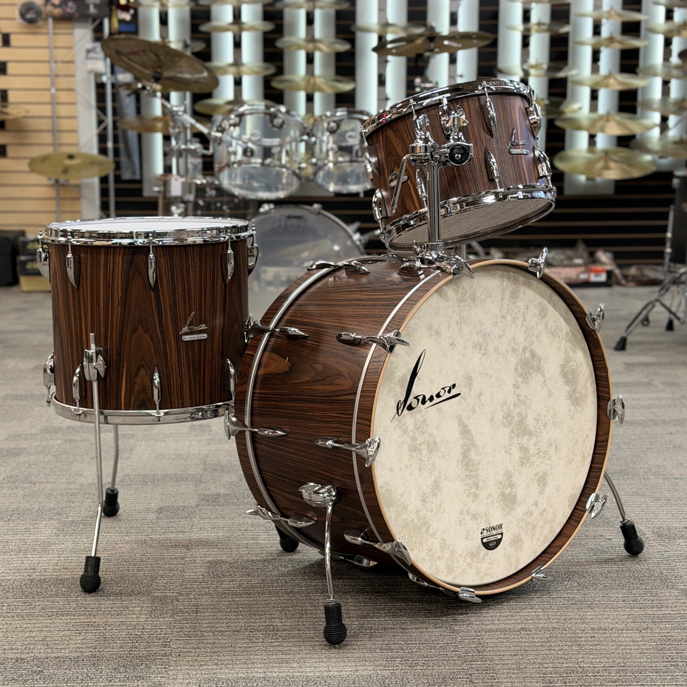 SONOR VINTAGE 3PC DRUM SET 24-14-16 ROSEWOOD SEMI GLOSS - USED