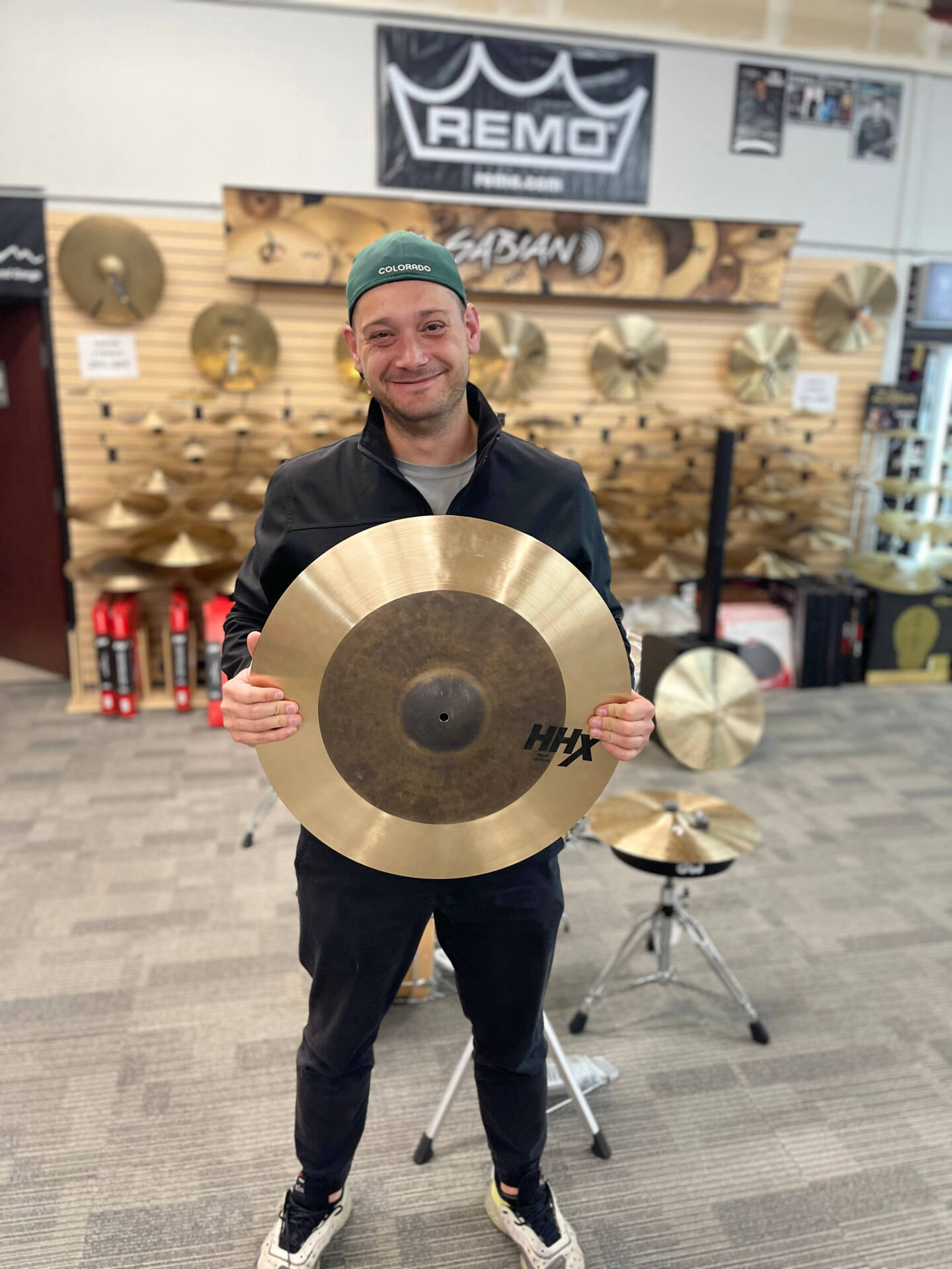 Cymbals on stands at Denver Percussion in Centennial, CO