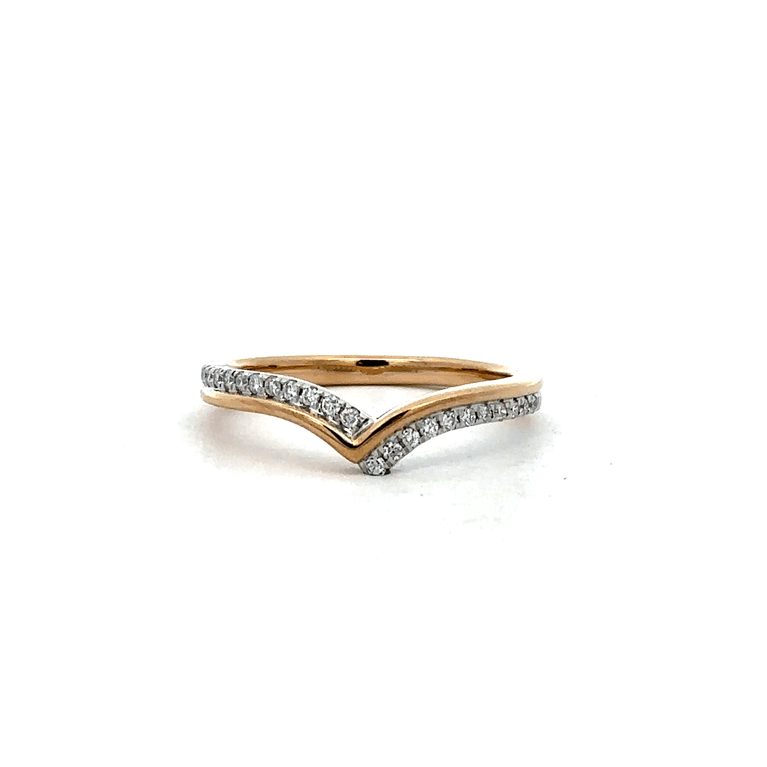 14K Yellow Gold .13ctw Diamond Ring, V design with Yellow Rail, Diamonds have Color of G-H and Clarity of VS1