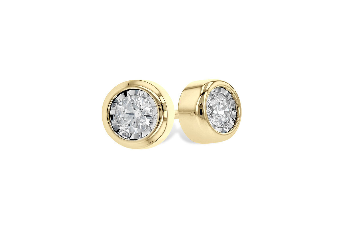 14K Yellow Gold Diamond Studs, .25ctw Diamonds Bezel set in 14K Yellow Gold 