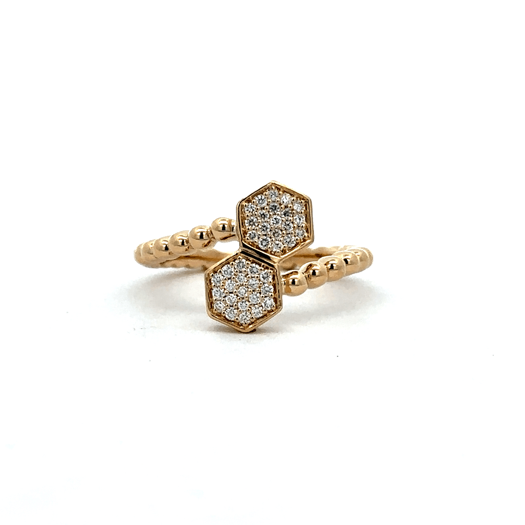 14K Yellow Gold Honeycomb Collection Diamond Ring with .19ctw Diamonds set in a Bypass Ring Design 