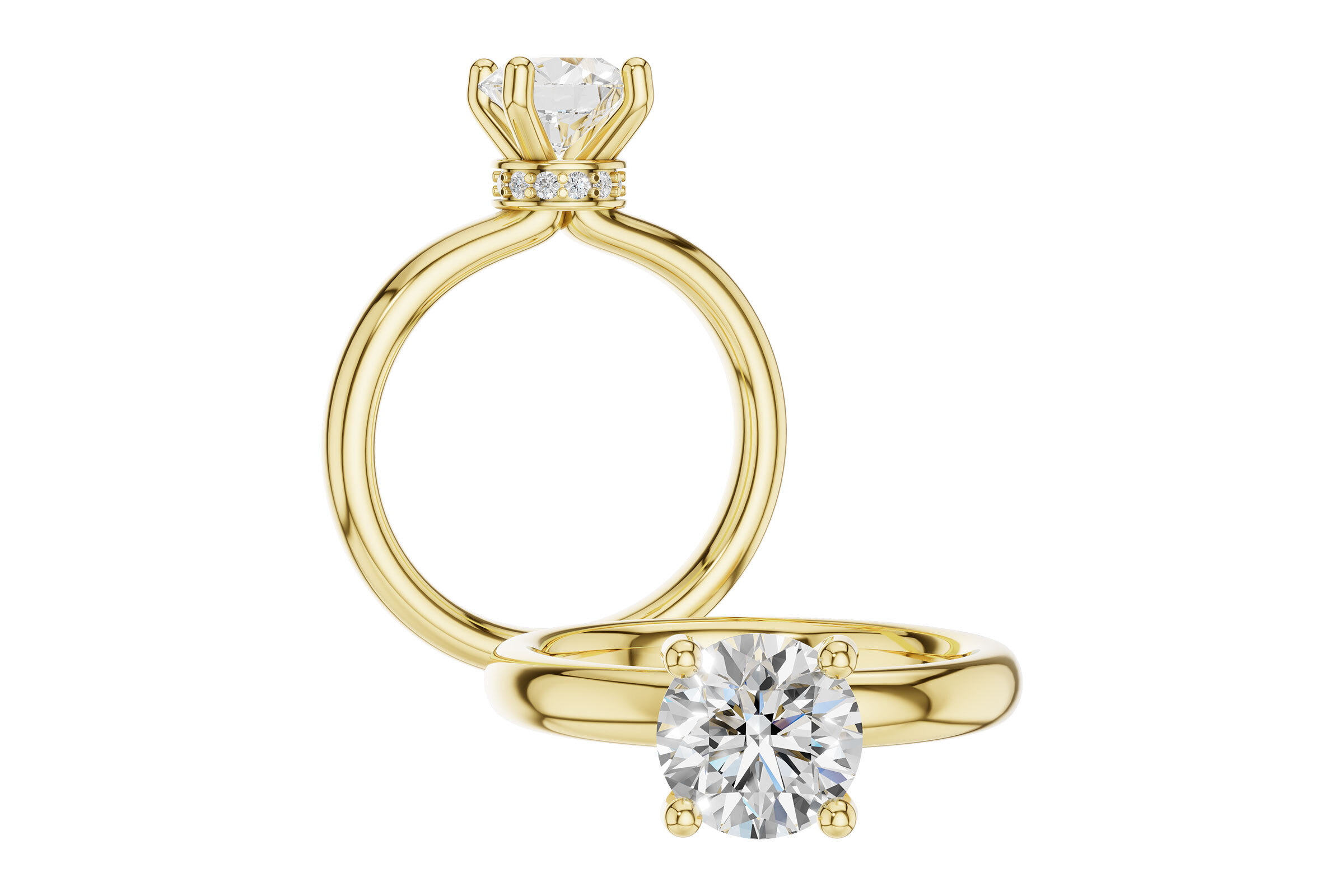 14K Yellow Gold Solitaire Ring mount with .09ctw Hidden Halo, center stone sold separately 