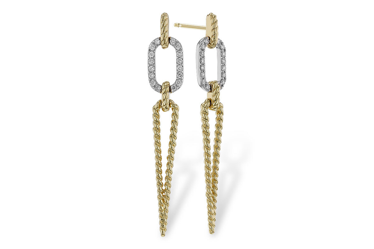 14K Yellow Gold Spike Earring dangles with .20ctw Diamond accents, yellow gold twist design 