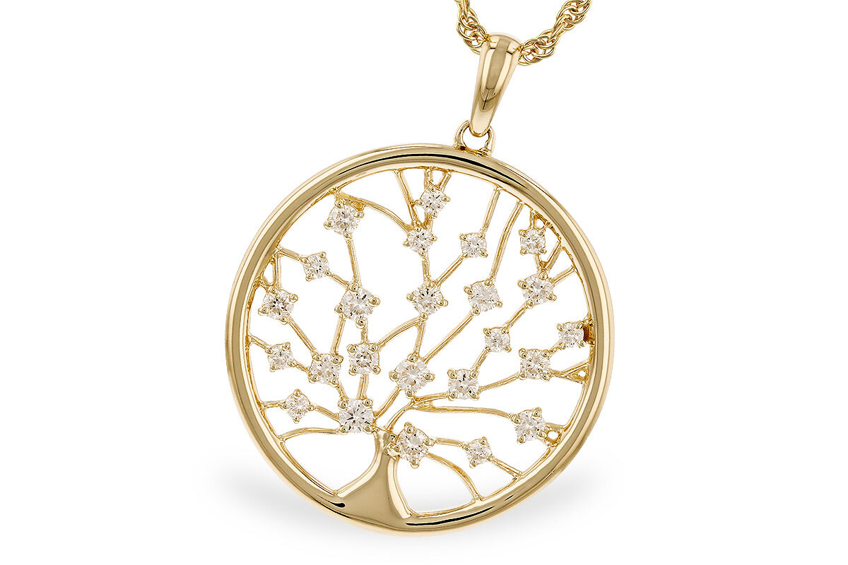 14K Yellow Gold Tree of Life Pendant, .32ctw Diamonds Sprinkled around the pendant, on a 14K Yellow Gold fine display chain