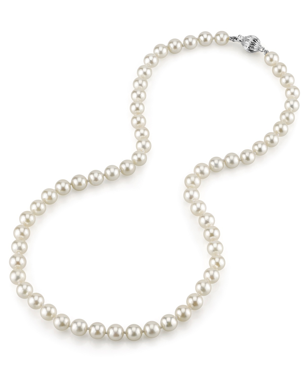 16 Pearl Strand, 7.5 - 8mm Akoya pearls individually knotted with 14K white gold clasp