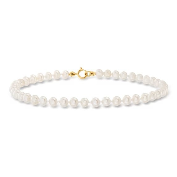 7 Pearl Bracelet, 4.5 - 5mm freshwater pearls individual knotted with 18K Yellow Clasp 