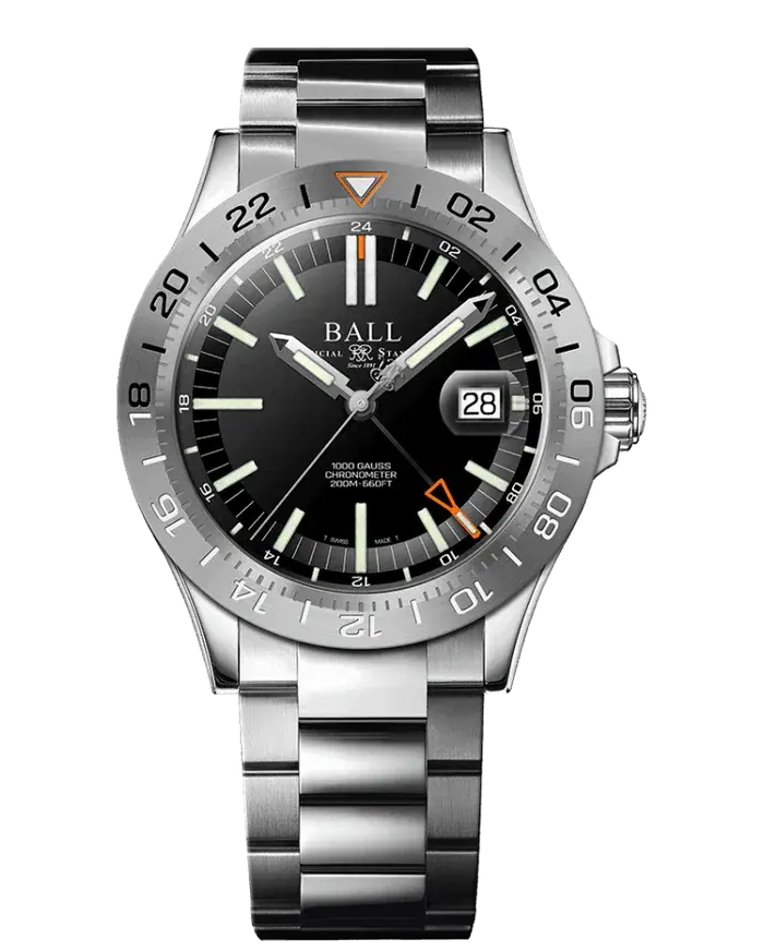 BALL Engineer III Outlier GMT 40mm, limited addition 1000, Chronometer certified, WATER RESISTANCE 200m, 29 micro gas tubes, 904L stainless steel, Anti-reflective sapphire crystal, Black Dial 