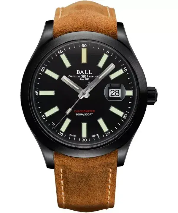 BALL Engineer II Green Berets, sapphire crystal, Titanium case with TIC coating, 5,000Gs shock resistance, water resistance100m, Chronometer certified COSC, Nubuck (cow) leather strap with standard buckle