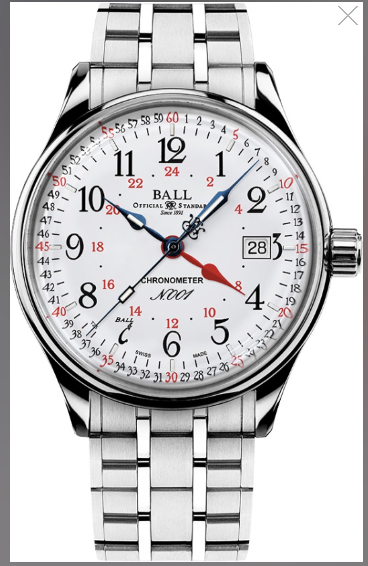 Ball Watch, Trainmaster Standard Time GMT (40mm) Stainless Steel, Sapphire crystal transparent case back
