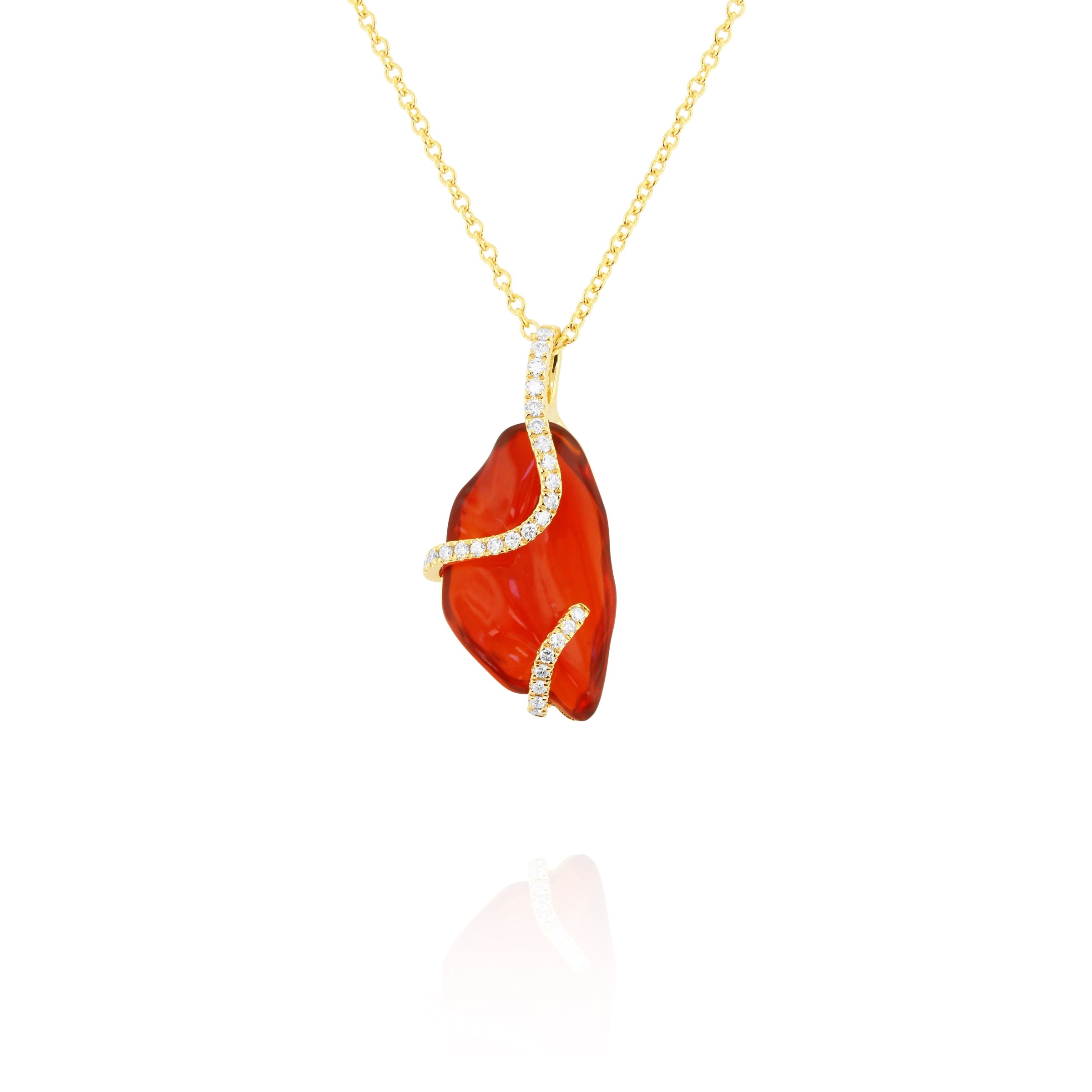 Fire Opal Pendant, 18K Yellow Gold, 4.61ct Fire Opal with .20ctw Diamond accents 