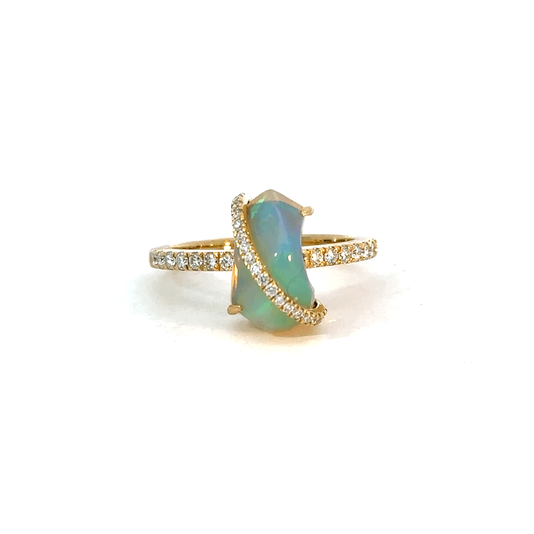 Opal Ring, 2.18ct Opal set in 18K Yellow Gold with .30ctw Diamonds 