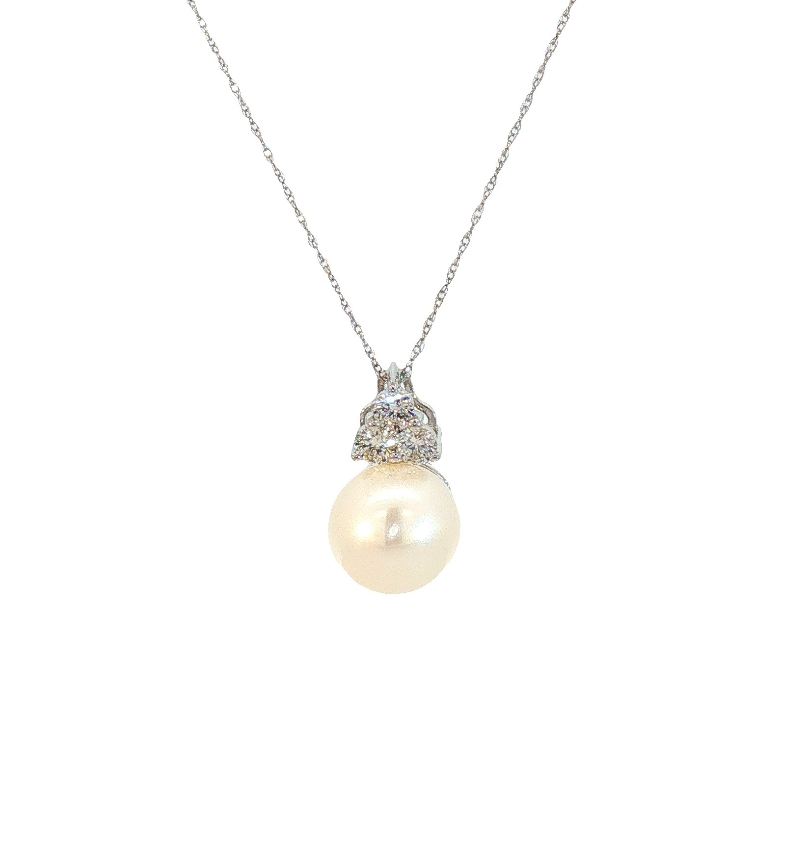 Pearl Pendant, 14k White Gold with 9-9.5mm Akoya Pearl .27ctw Diamond accents 