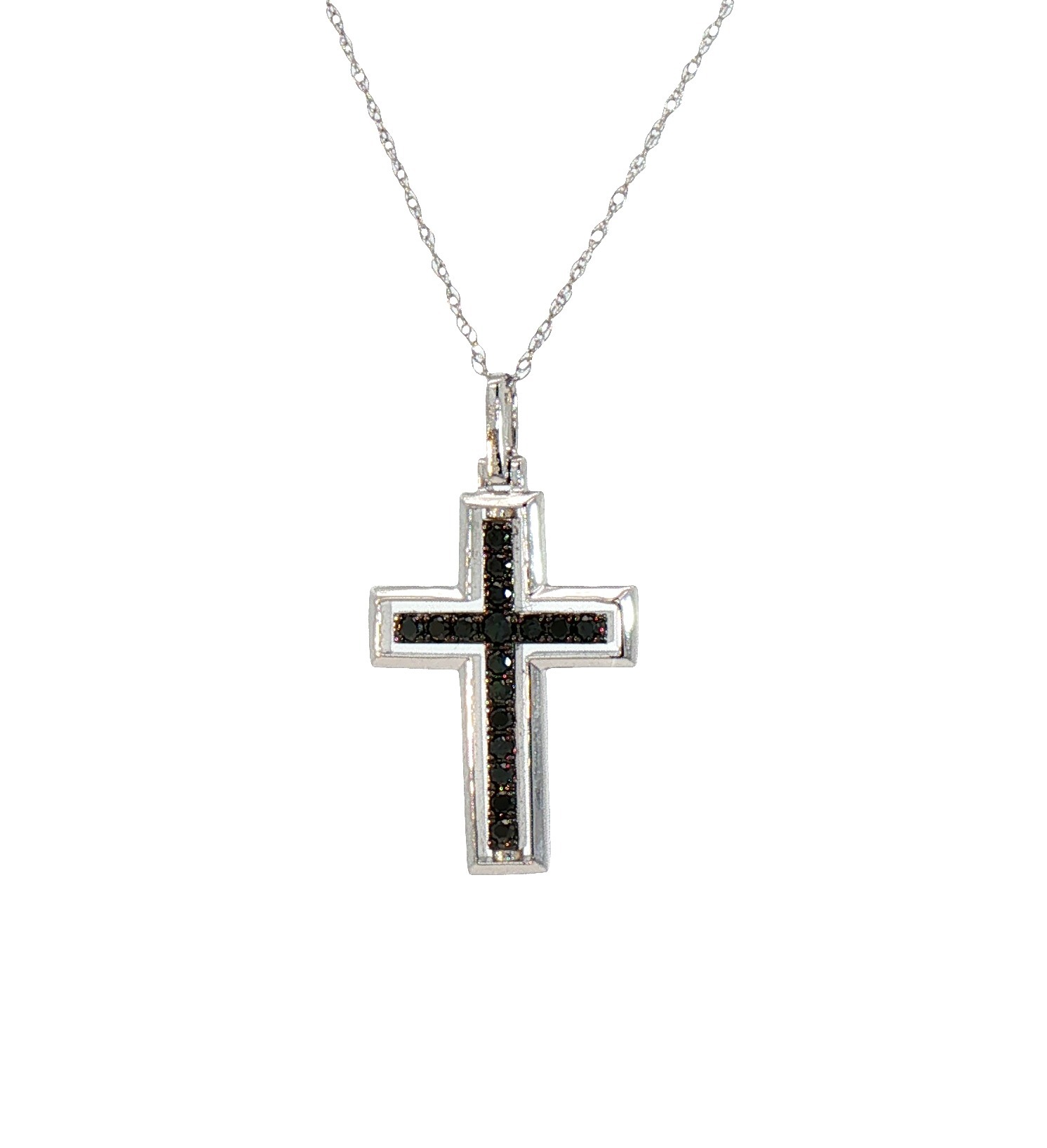 Reversable Diamond Cross pendant, 14K white gold Cross with .32ctw Black and White Diamonds, 25mm