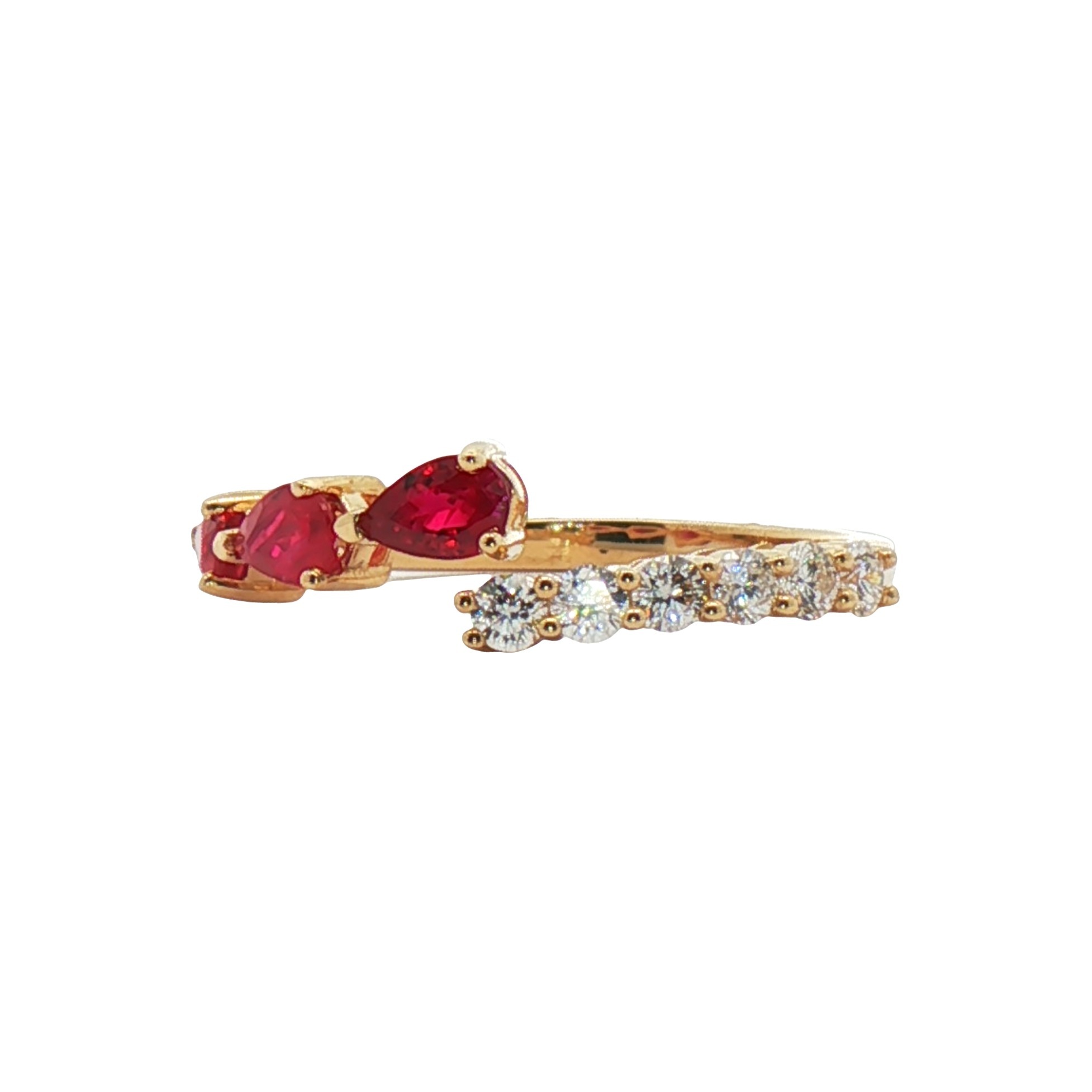 Ruby Diamond Ring,  .61ctw pear shaped Rubies set in 14K Yellow gold with .29ctw Diamond accents 