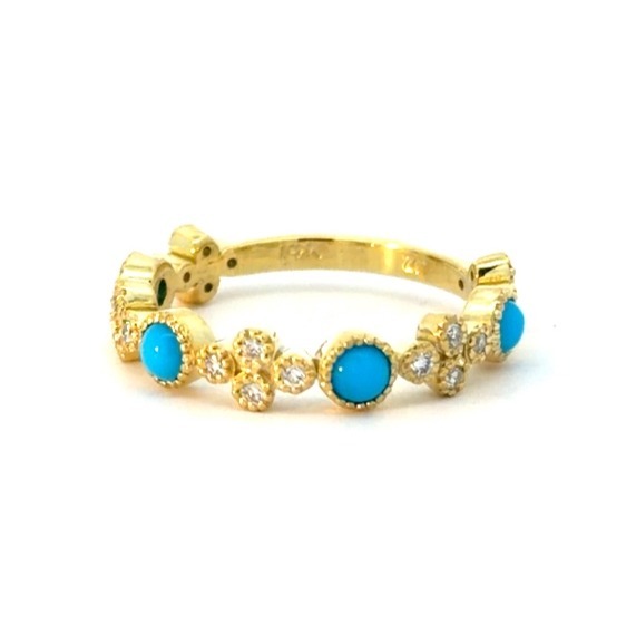 Turquoise Diamond ring, 14K Gold with Sleeping Beauty Turquoise, .20ctw Diamond accents bezel set 