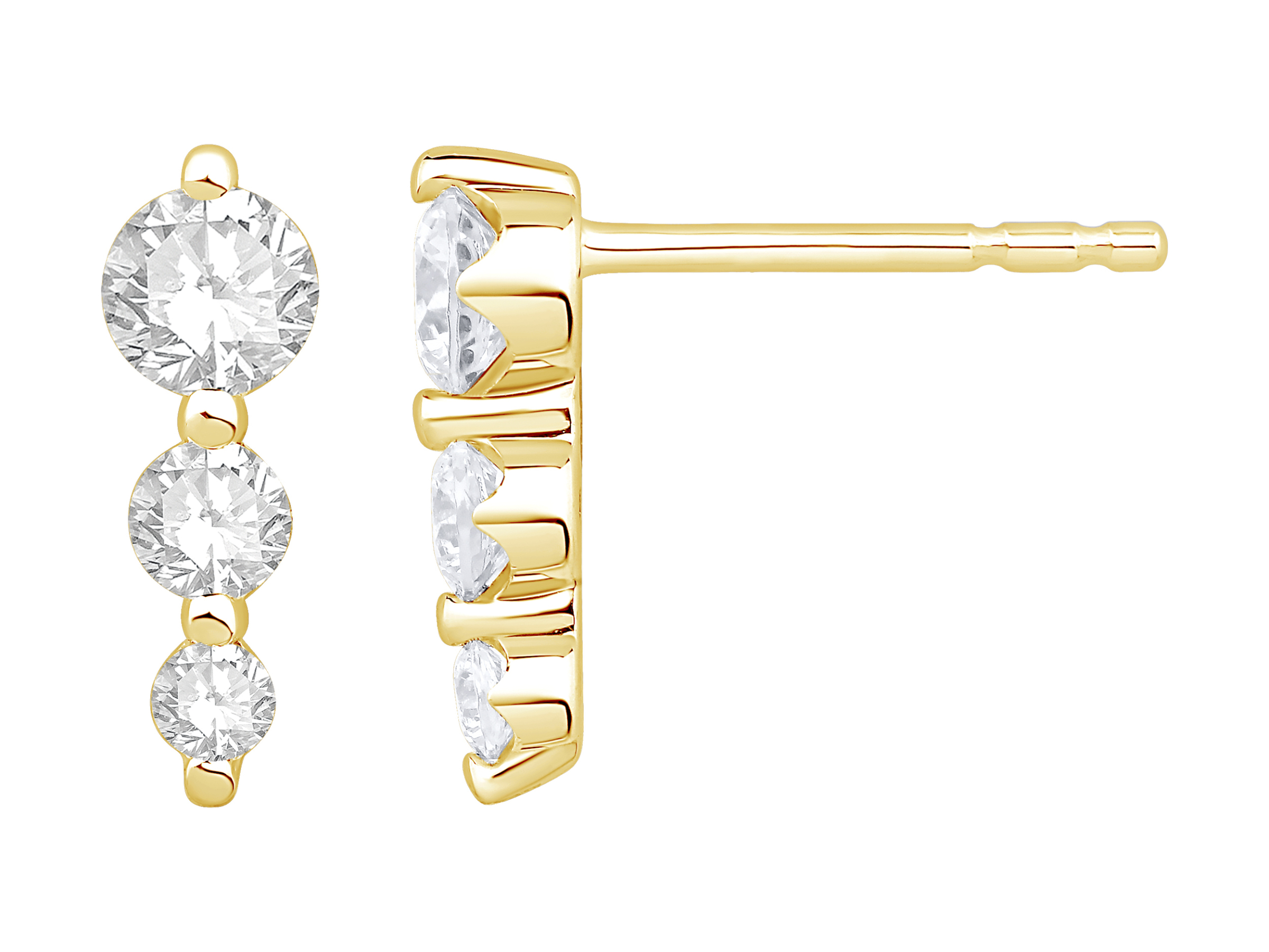 10 Karat Yellow Gold Lab Grown Diamond 3 Stone Earrings .50 CT TDW LAB 