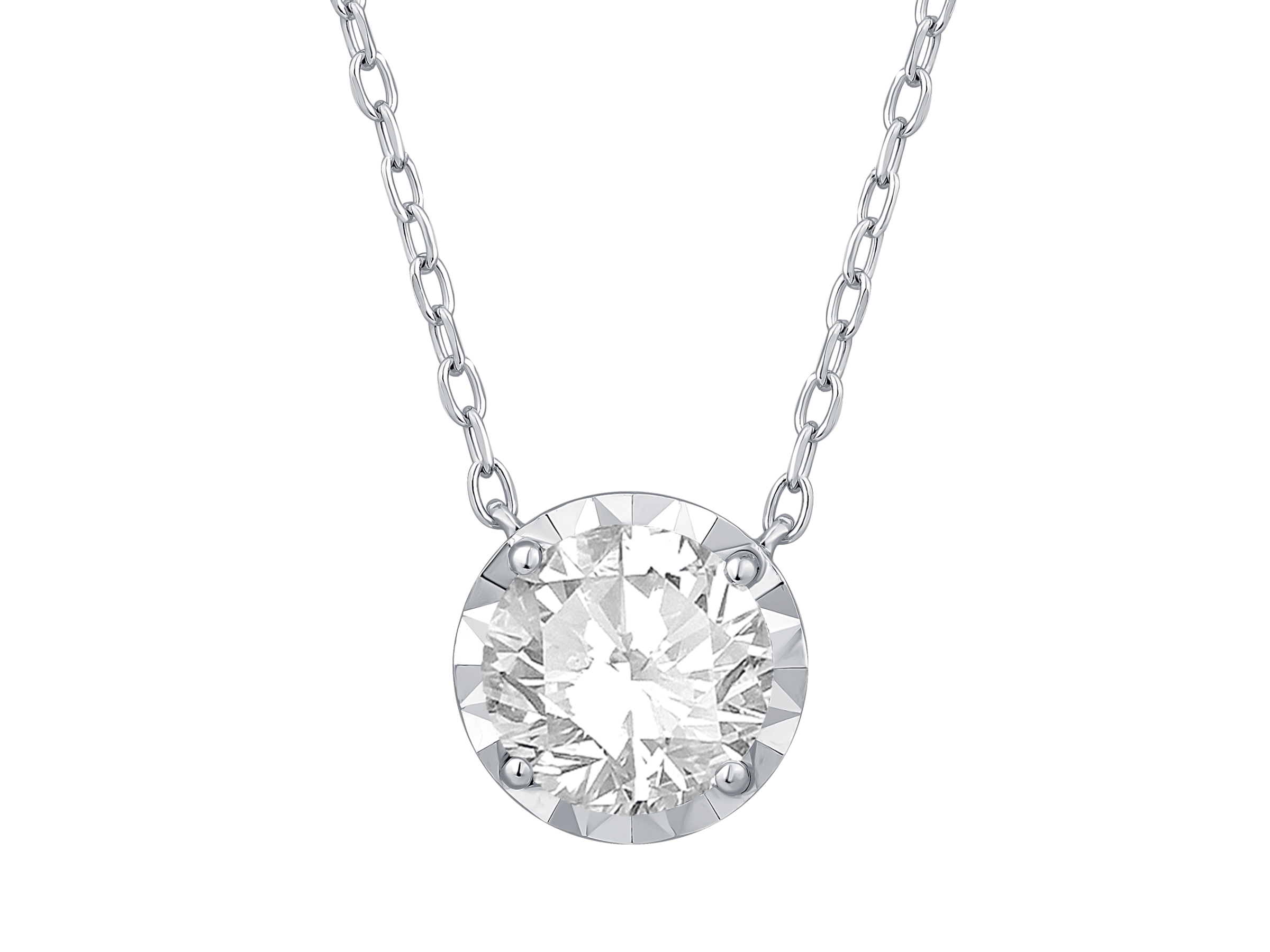 14 Karat White Gold Cable Chain with 1 CT Center Lab Grown Diamond 