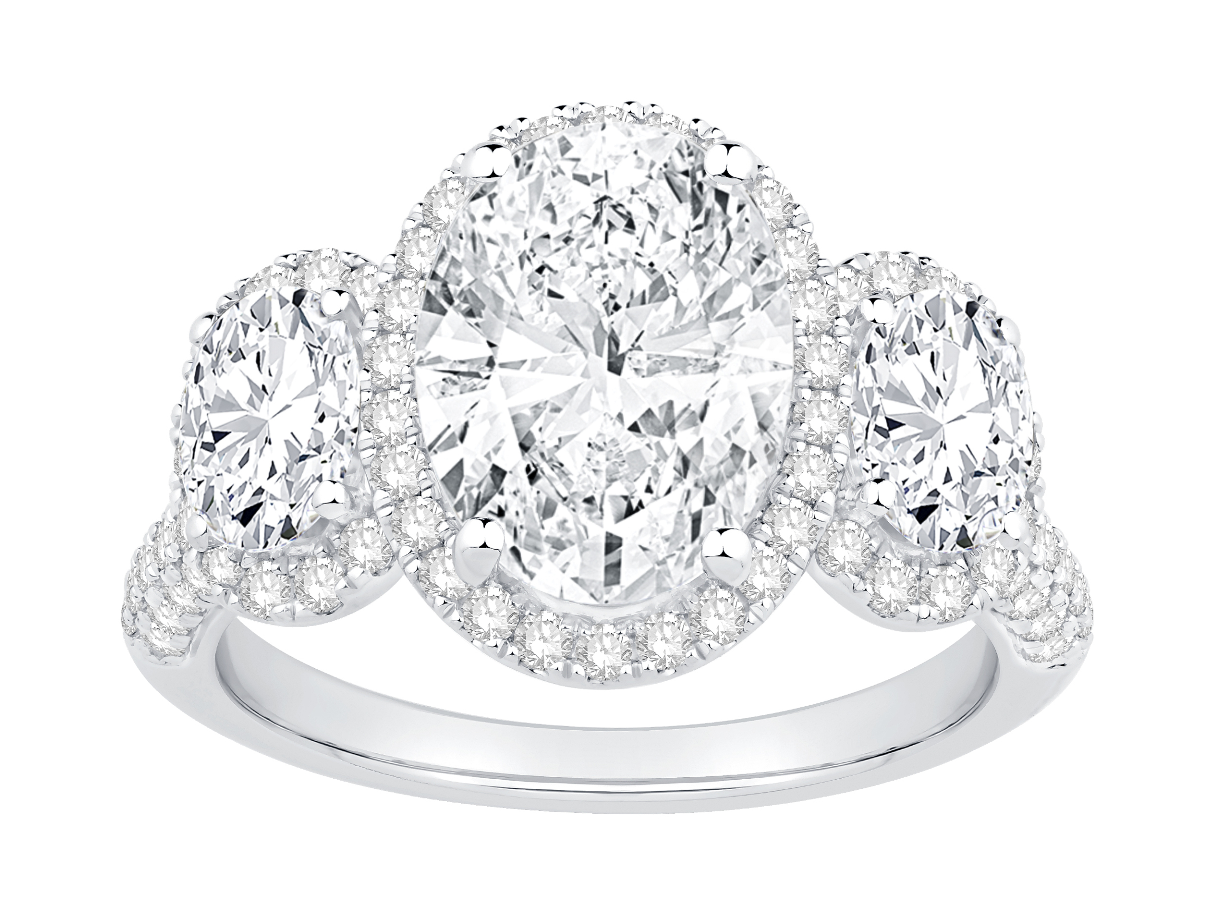 14 Karat White Gold Lab Grown 3 Oval Diamond with Halo Engagement Ring 3 Carat Center 4.63 TW LAB 