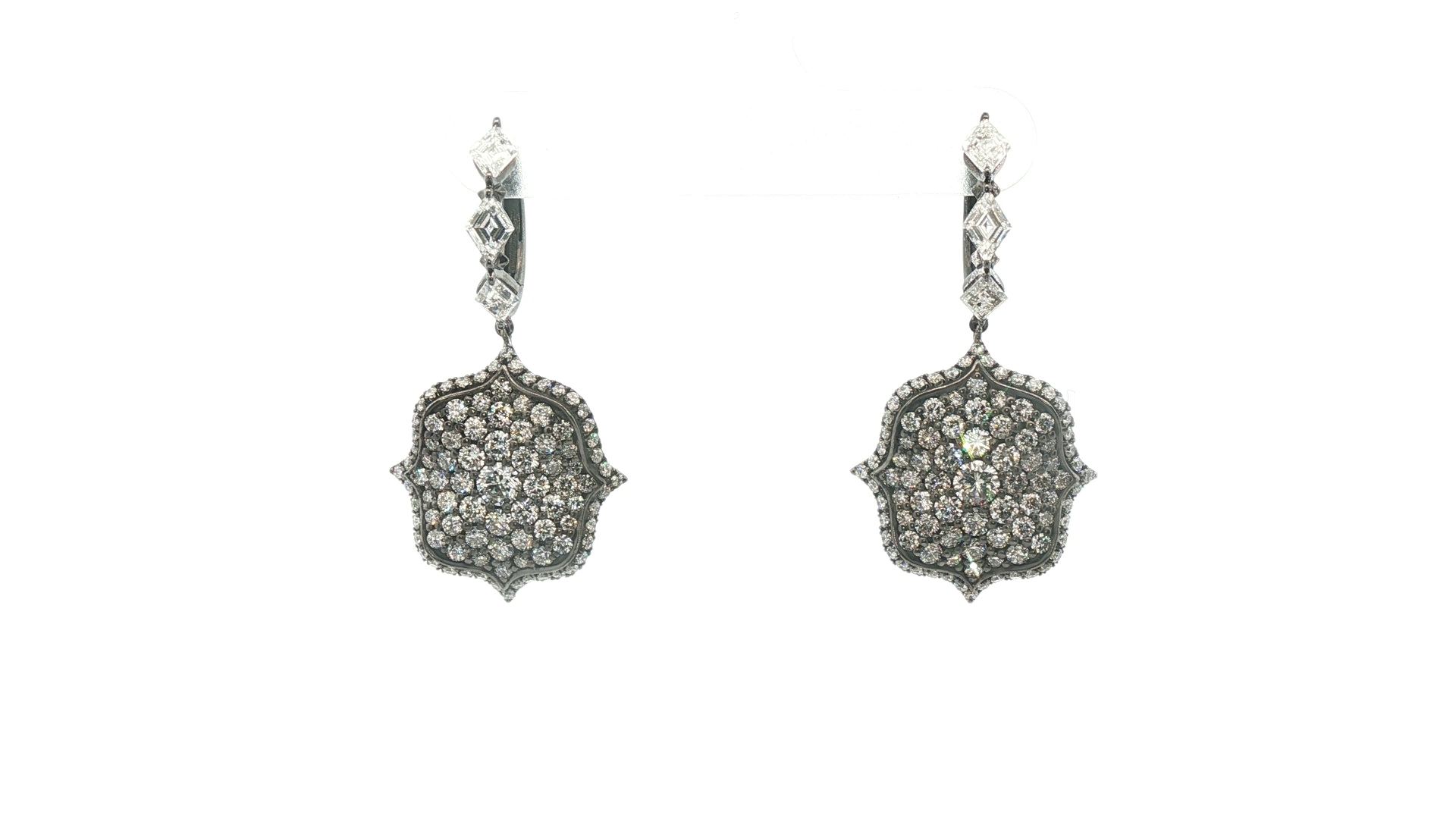Platinum & 18K gold with 1.14cts of diamond earring tops with 2.97cts diamond charms.